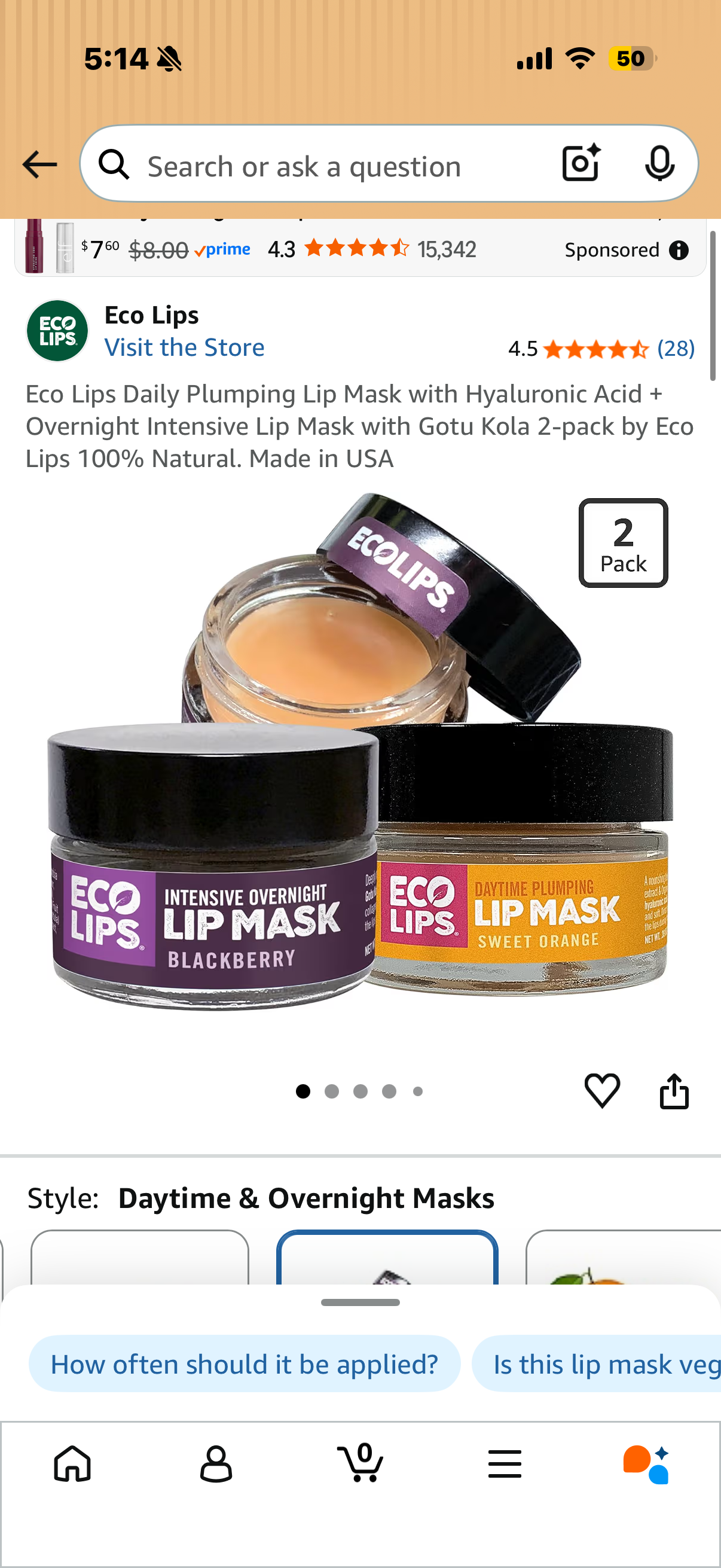 Eco Lips Daily Plumping Lip Mask with Hyaluronic Acid + Overnight Intensive Lip Mask with Gotu Kola 2-pack by Eco Lips 100% Natural. Made in USA