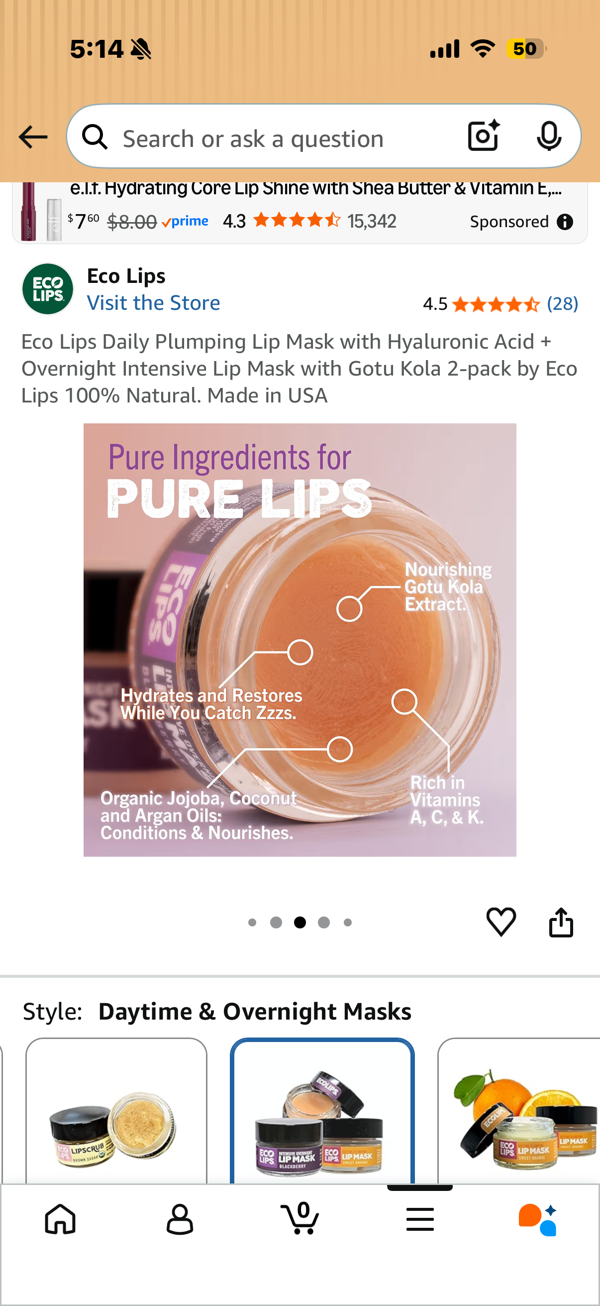 Eco Lips Daily Plumping Lip Mask with Hyaluronic Acid + Overnight Intensive Lip Mask with Gotu Kola 2-pack by Eco Lips 100% Natural. Made in USA