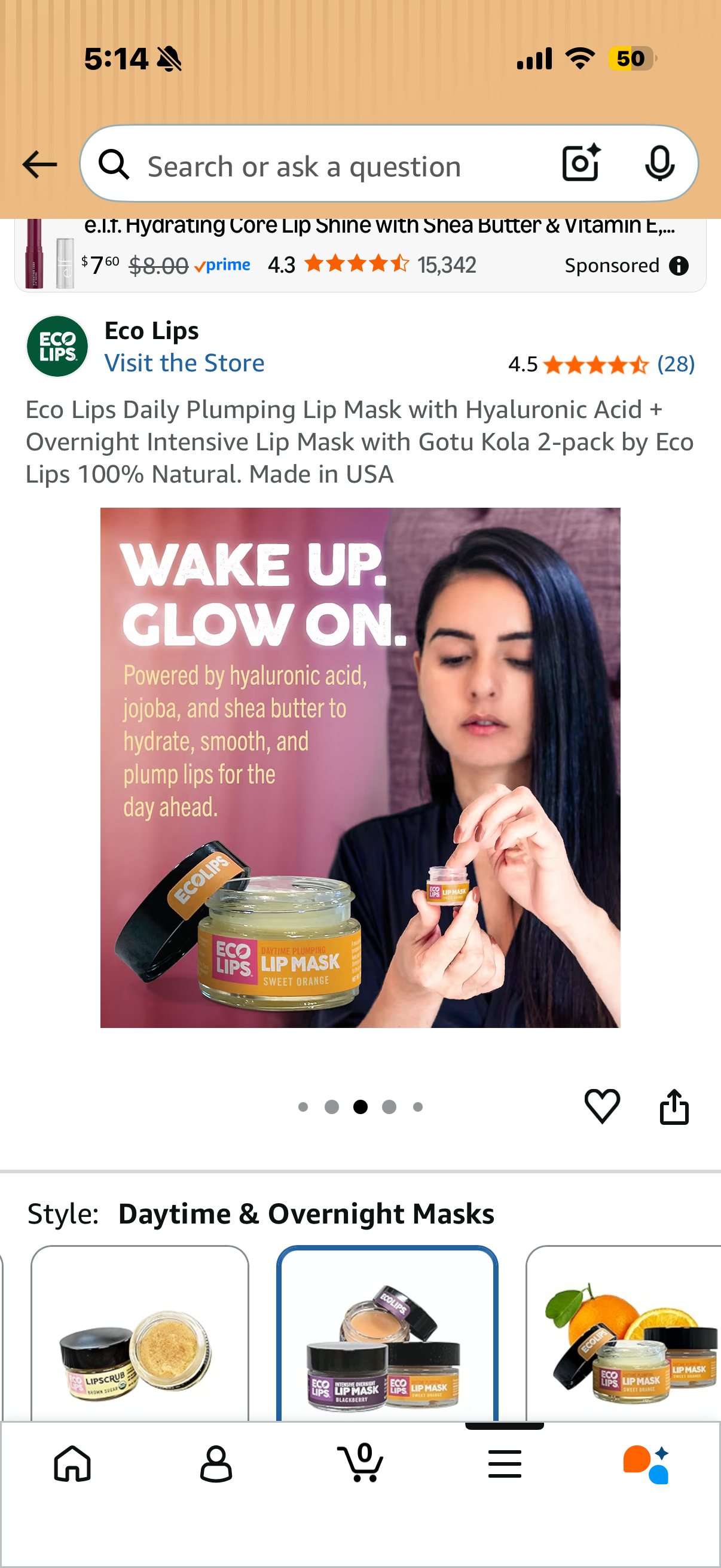 Eco Lips Daily Plumping Lip Mask with Hyaluronic Acid + Overnight Intensive Lip Mask with Gotu Kola 2-pack by Eco Lips 100% Natural. Made in USA