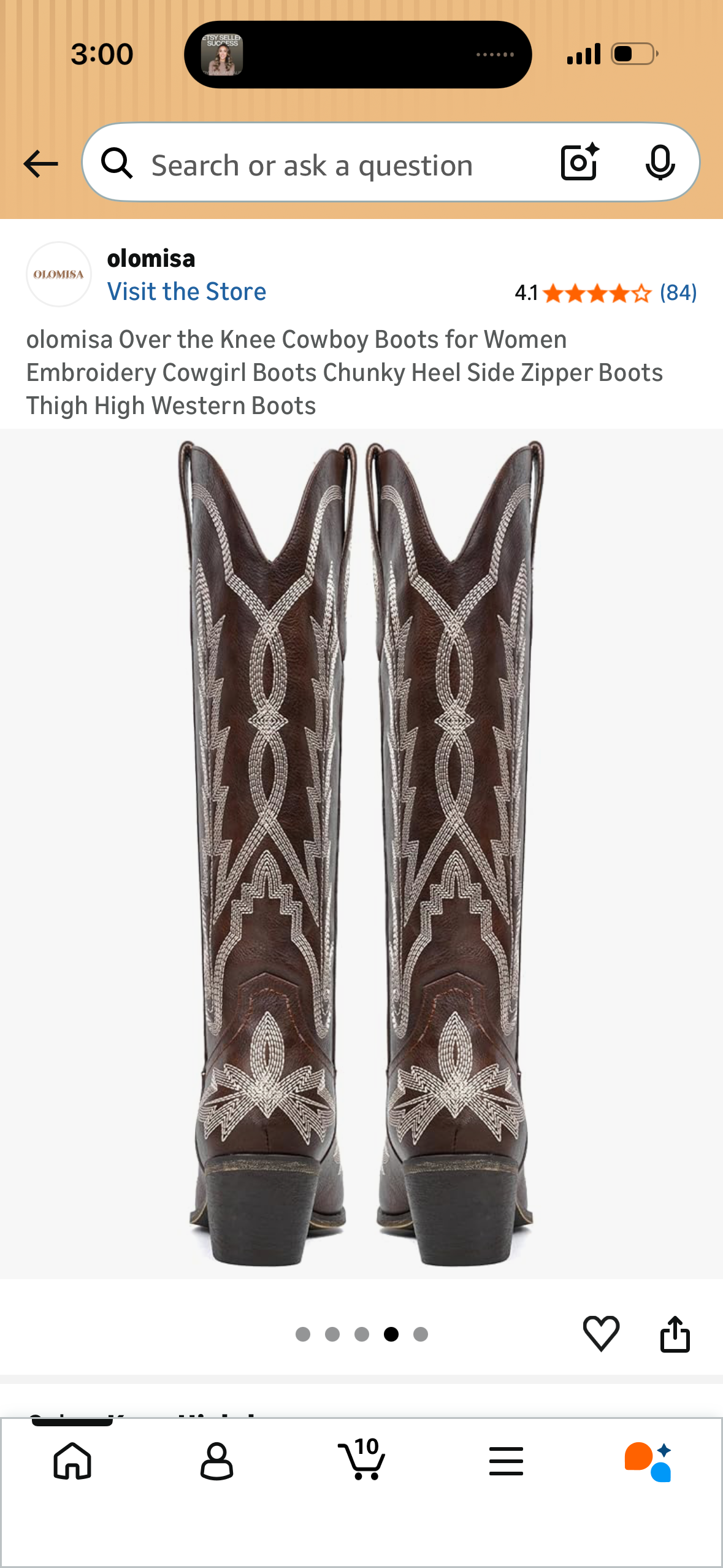 olomisa Over the Knee Cowboy Boots for Women Embroidery Cowgirl Boots Chunky Heel Side Zipper Boots Thigh High Western Boots (Sizes Vary)