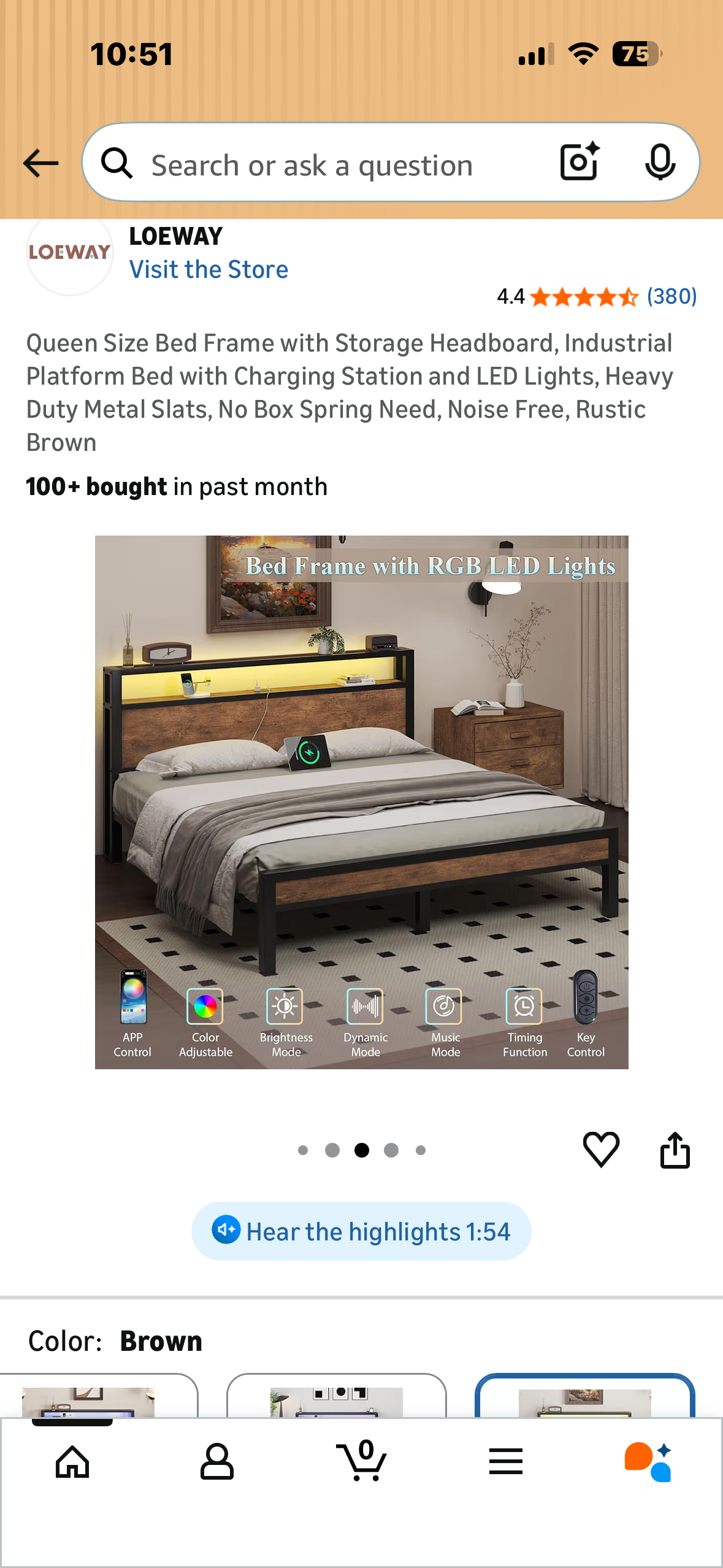 Queen Size Bed Frame withHeadboard, Industrial Platform Bed with Charging Station and LED Lights, Heavy Duty Metal Slats, No Box Spring Need, Noise Free, Rustic Brown (B1247)