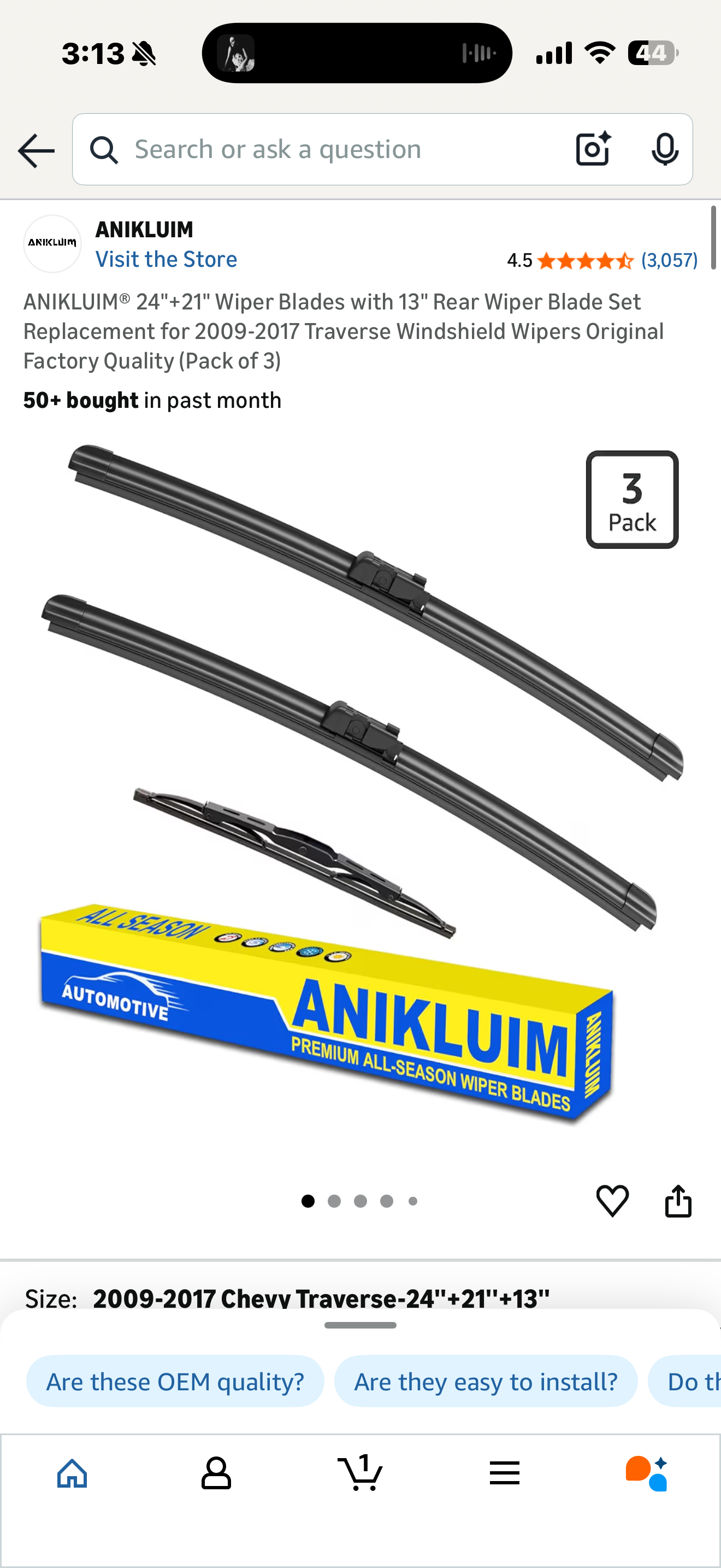 ANIKLUIM® 24"+21" Wiper Blades with 13" Rear Wiper Blade Set Replacement for 2009-2017 Traverse Windshield Wipers Original Factory Quality (Pack of 3)