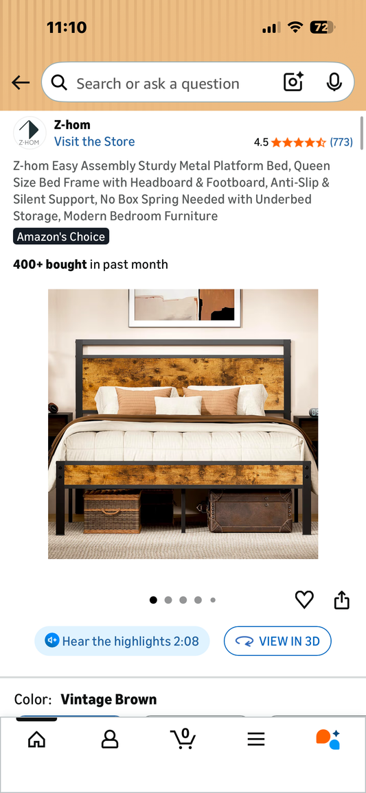 Z-hom Sturdy Metal Platform Bed, Queen Size Bed Frame with Headboard & Footboard, Anti-Slip & Silent Support, No Box Spring Needed with Underbed Storage (B1248)