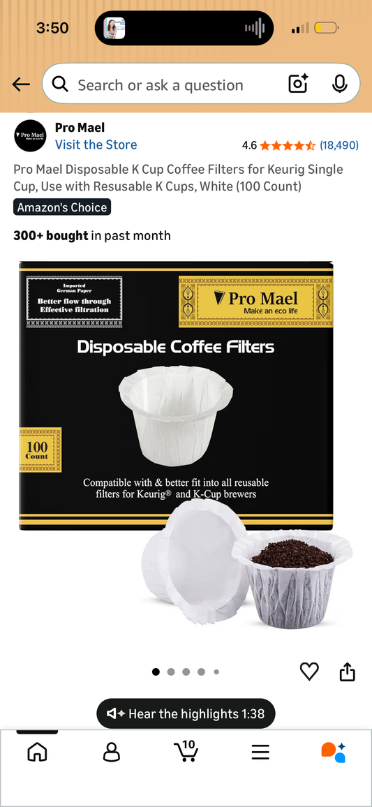 Pro Mael Disposable K Cup Coffee Filters for Keurig Single Cup, Use with Resusable K Cups, White (100 Count)