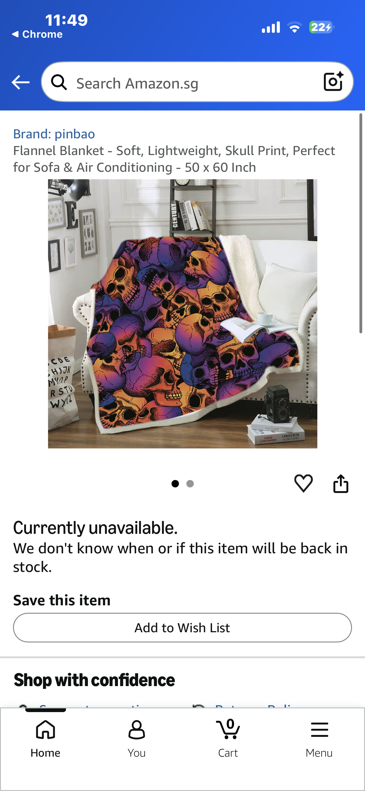 Flannel Blanket - Soft, Lightweight, Skull Print, Perfect for Sofa or Bed- 50 x 60 Inch