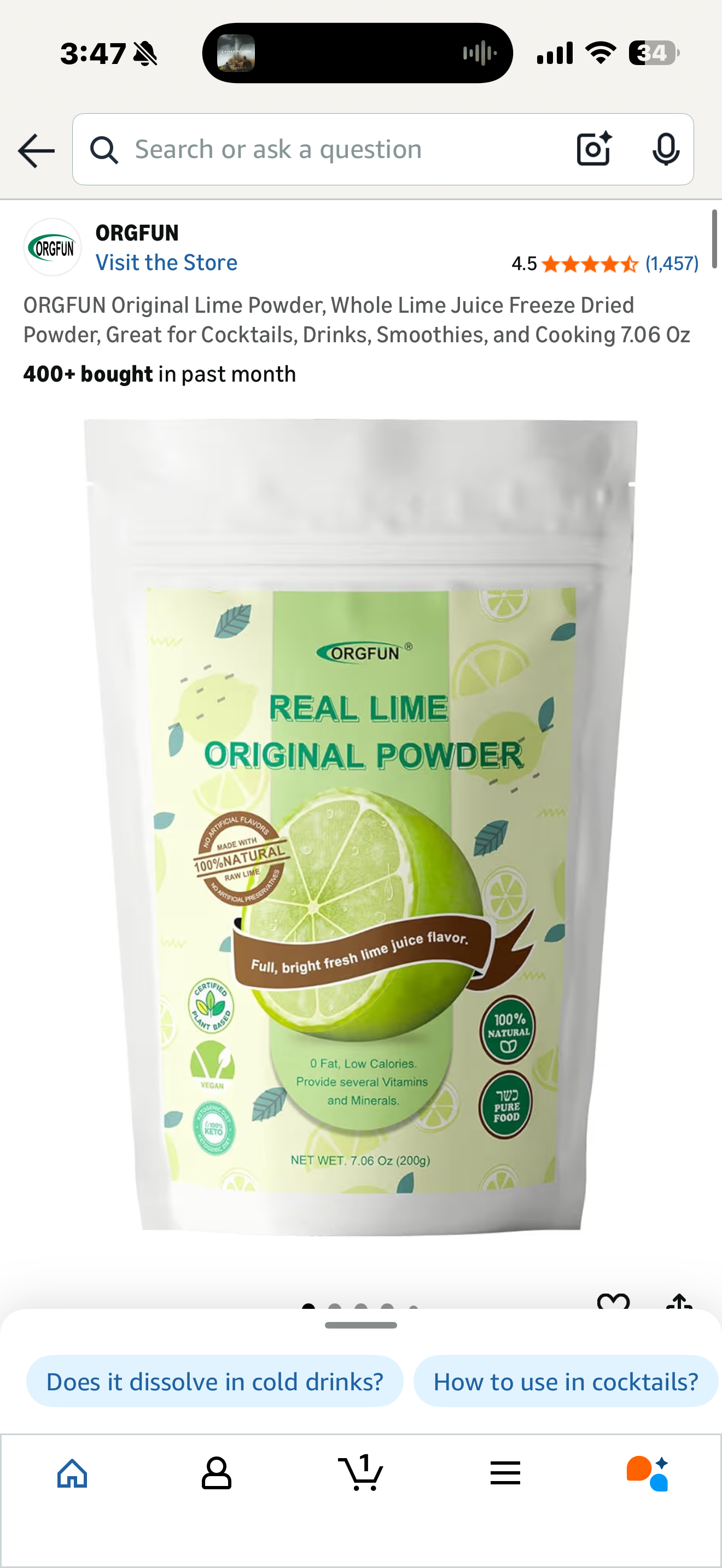 ORGFUN Original Lime Powder, Whole Lime Juice Freeze Dried Powder, Great for Cocktails, Drinks, Smoothies, and Cooking 7.06 Oz (Best Before 12/25/27)
