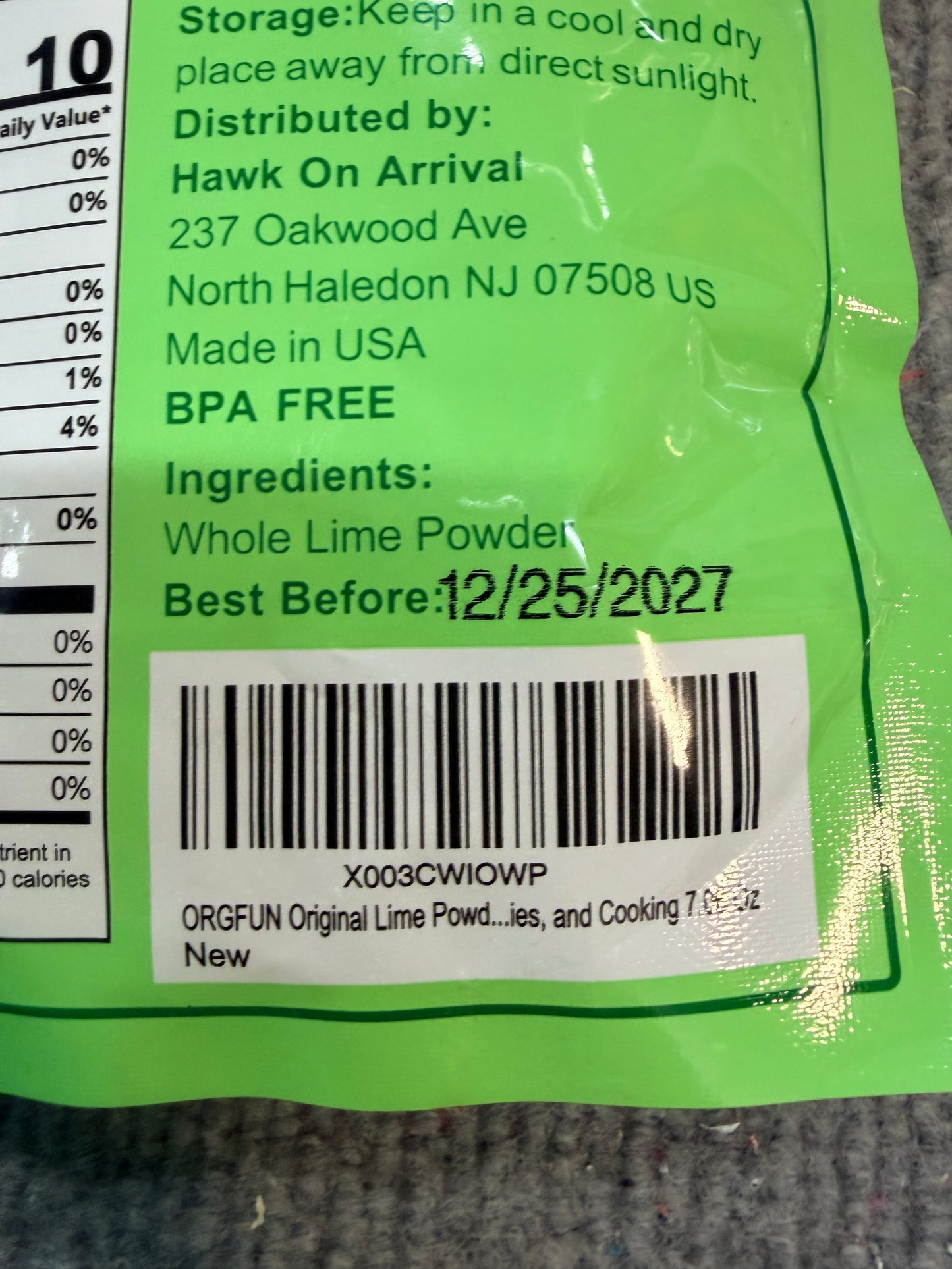 ORGFUN Original Lime Powder, Whole Lime Juice Freeze Dried Powder, Great for Cocktails, Drinks, Smoothies, and Cooking 7.06 Oz (Best Before 12/25/27)