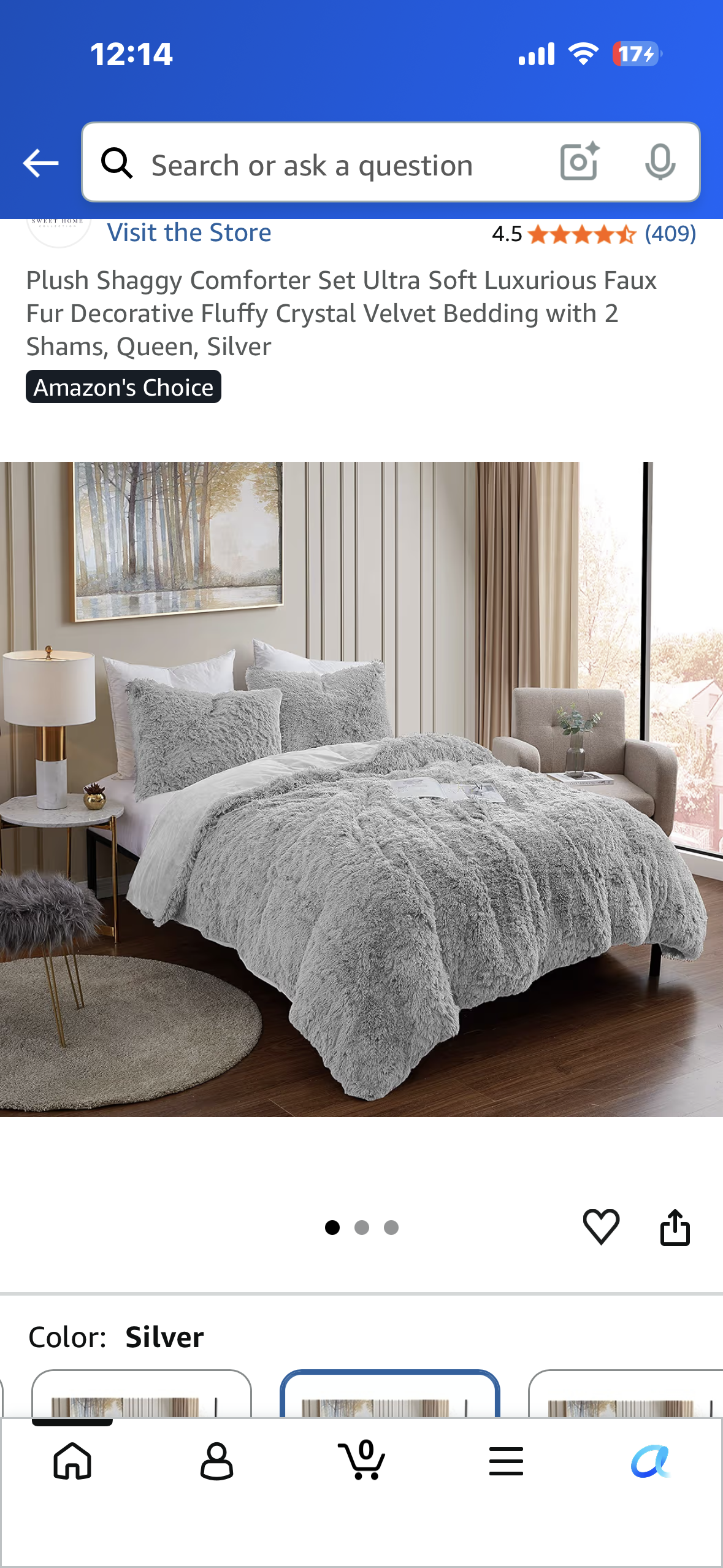 Queen Size Plush Shaggy Comforter Set, Soft Luxurious Faux Fur Velvet Bedding with 2 Shams, Queen, Grey