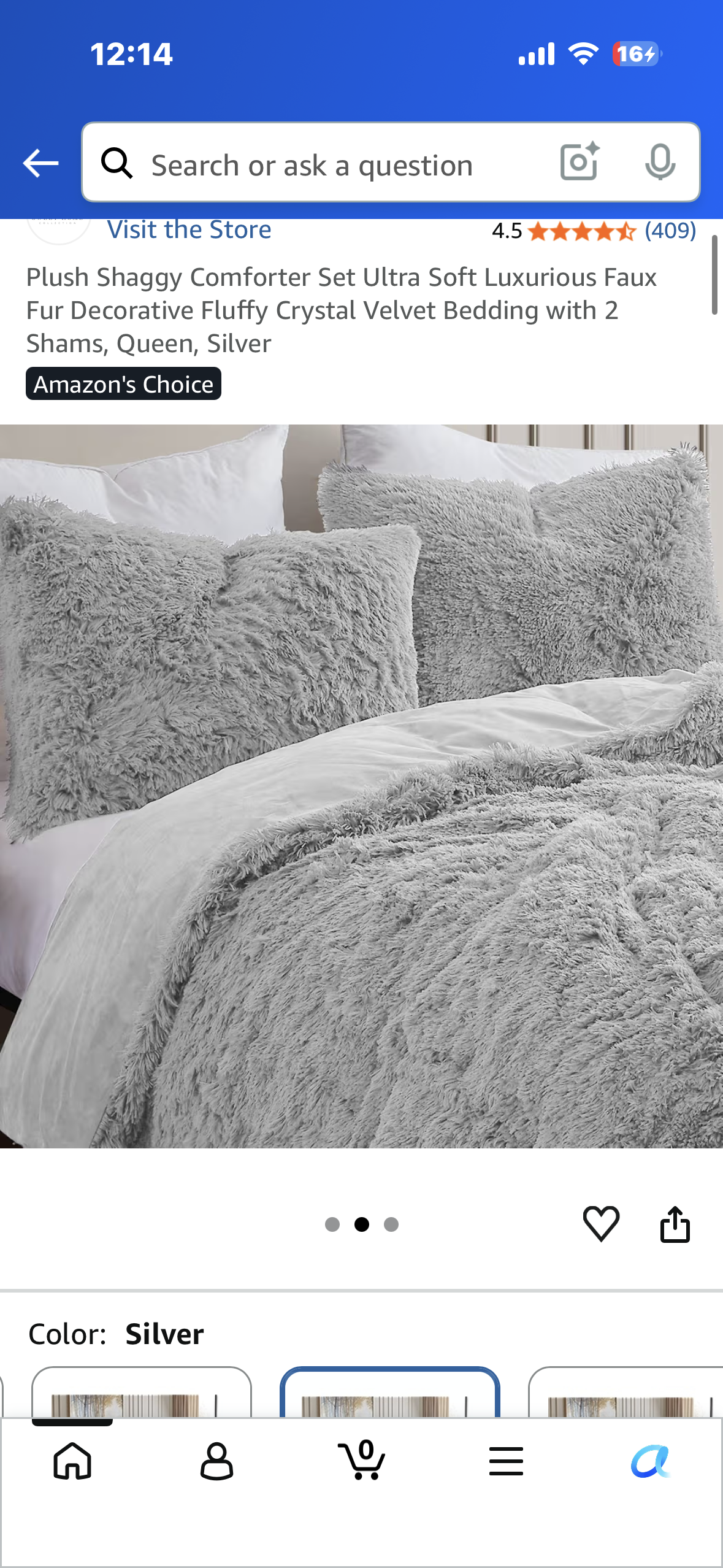 Queen Size Plush Shaggy Comforter Set, Soft Luxurious Faux Fur Velvet Bedding with 2 Shams, Queen, Grey