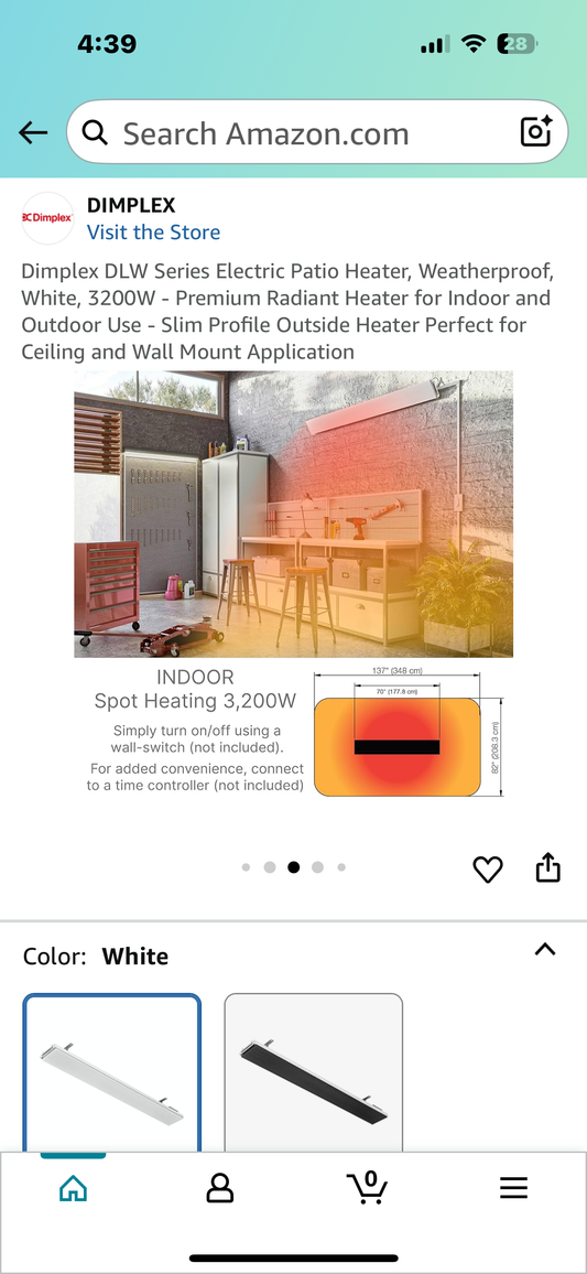 Dimplex DLW Series Electric Patio Heater, Weatherproof, White, 3200W - Premium Radiant Heater for Indoor and Outdoor Use - Slim Profile Outside Heater Perfect for Ceiling and Wall Mount Application (R672)