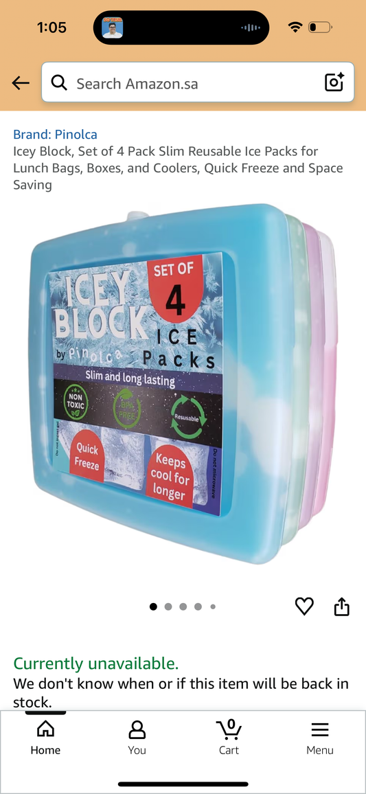 Icey Block, Set of 4 Pack Slim Reusable Ice Packs for Lunch Bags, Boxes, and Coolers, Quick Freeze and Space Saving