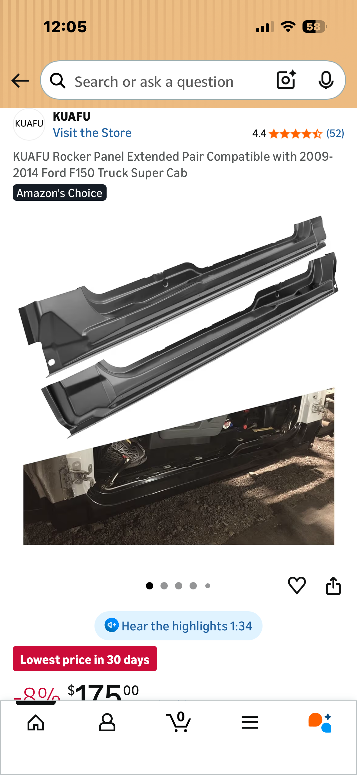 KUAFU Rocker Panel Extended Pair Compatible with 2009-2014 Ford F150 Truck Super Cab (G1060)
