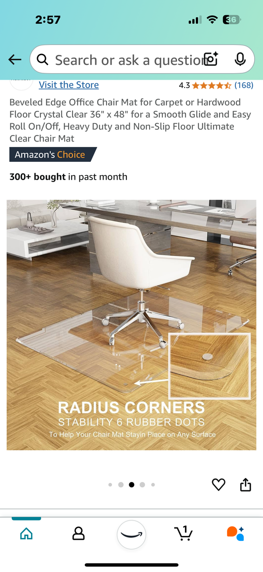 New - Office Chair Mat Glass 36”x 48” (O342)