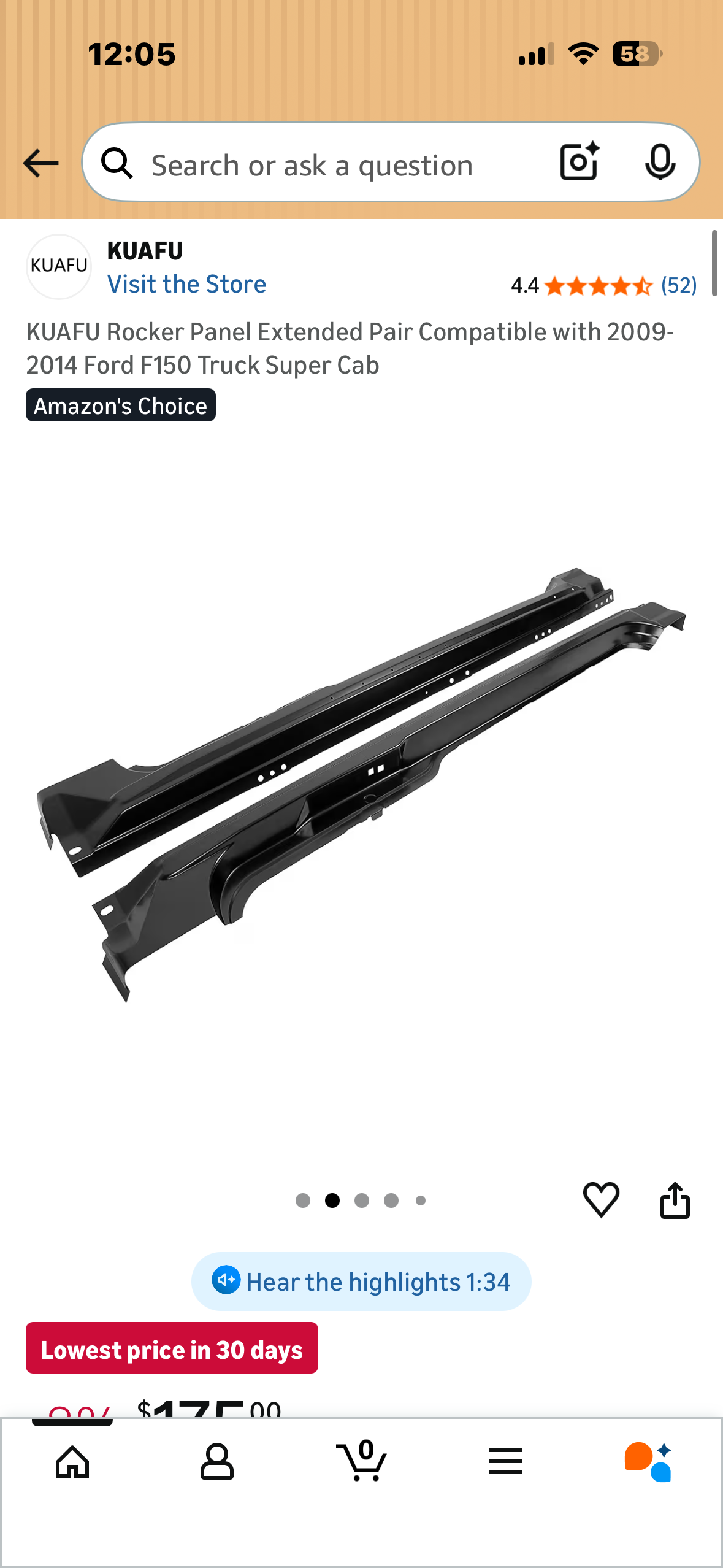 KUAFU Rocker Panel Extended Pair Compatible with 2009-2014 Ford F150 Truck Super Cab (G1060)