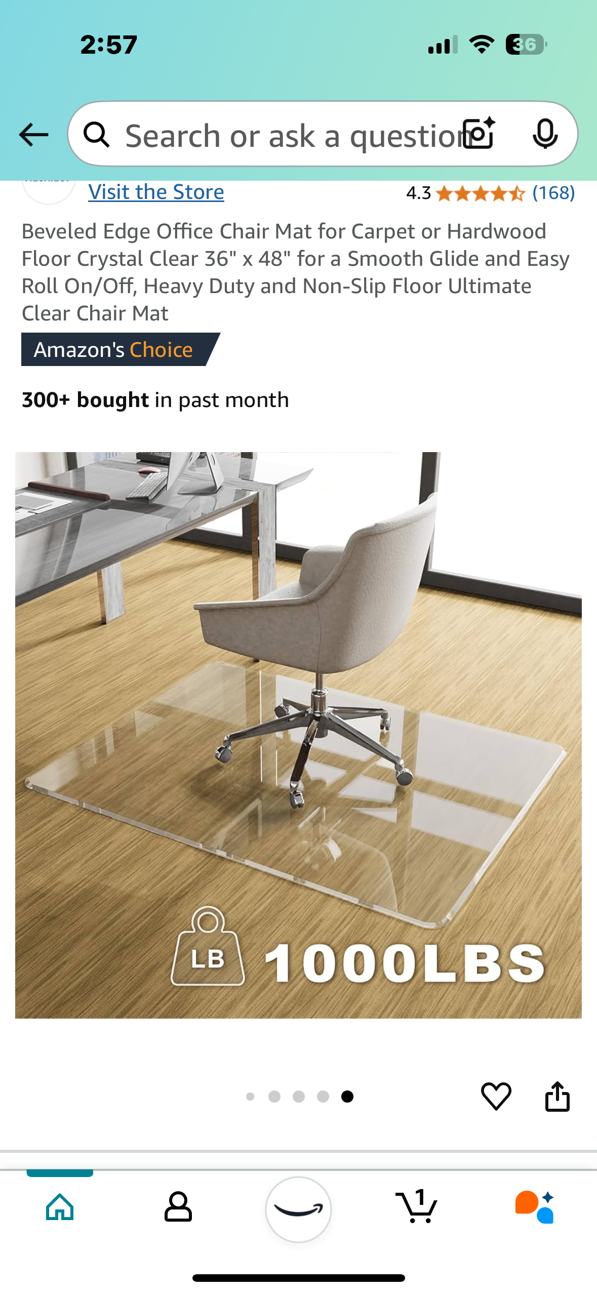 New - Office Chair Mat Glass 36”x 48” (O342)
