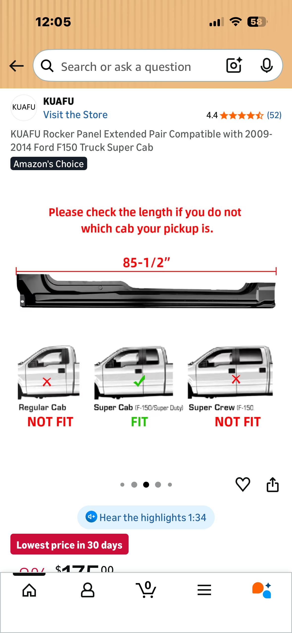 KUAFU Rocker Panel Extended Pair Compatible with 2009-2014 Ford F150 Truck Super Cab (G1060)