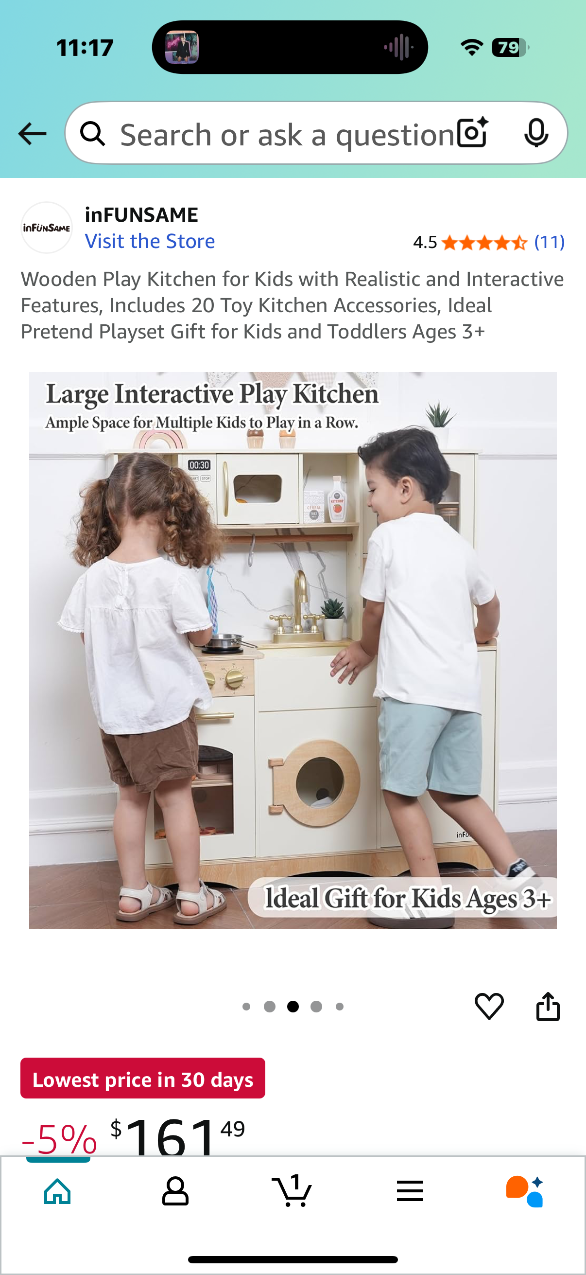 Wooden Play Kitchen for Kids with Realistic and Interactive Features, Includes 20 Toy Kitchen Accessories, Ideal Pretend Playset Gift for Kids and Toddlers Ages 3+