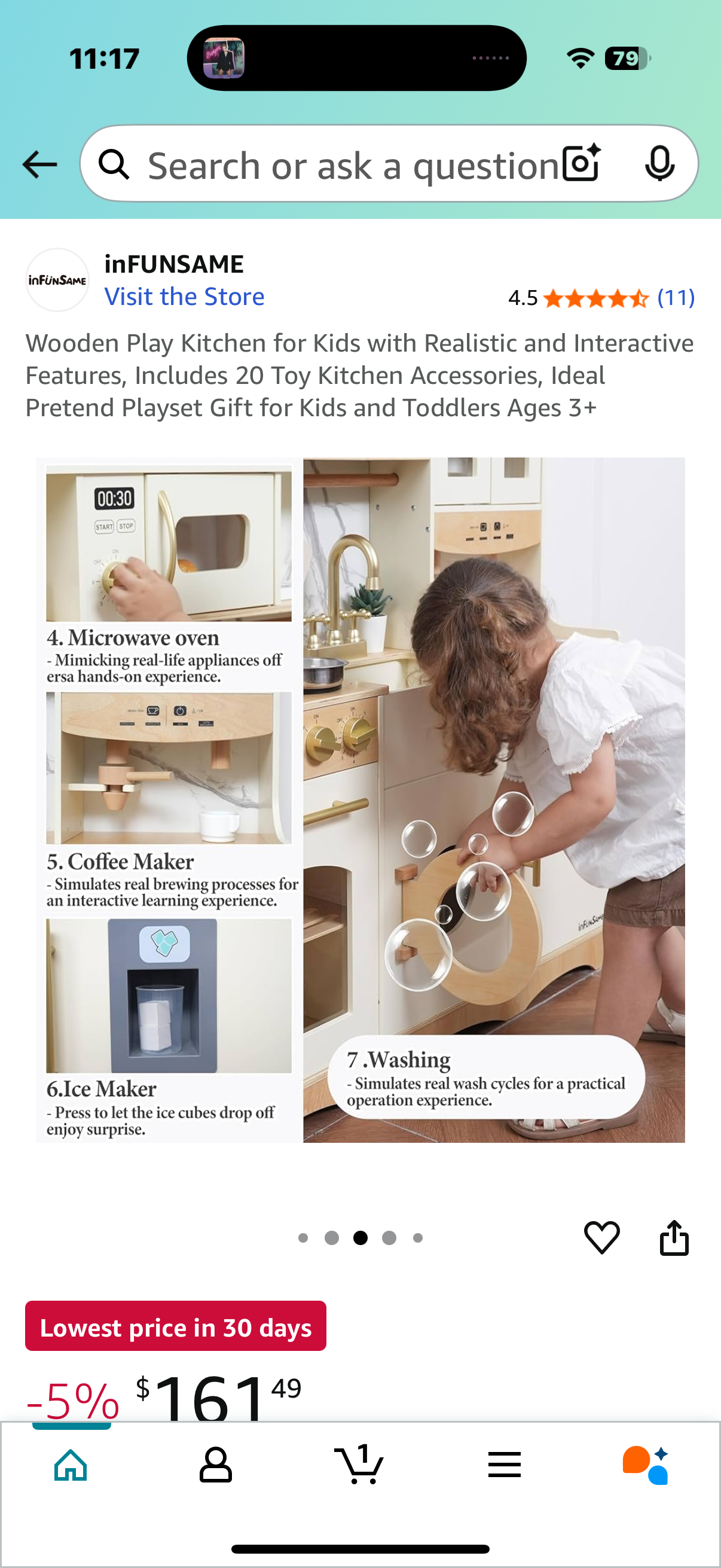 Wooden Play Kitchen for Kids with Realistic and Interactive Features, Includes 20 Toy Kitchen Accessories, Ideal Pretend Playset Gift for Kids and Toddlers Ages 3+