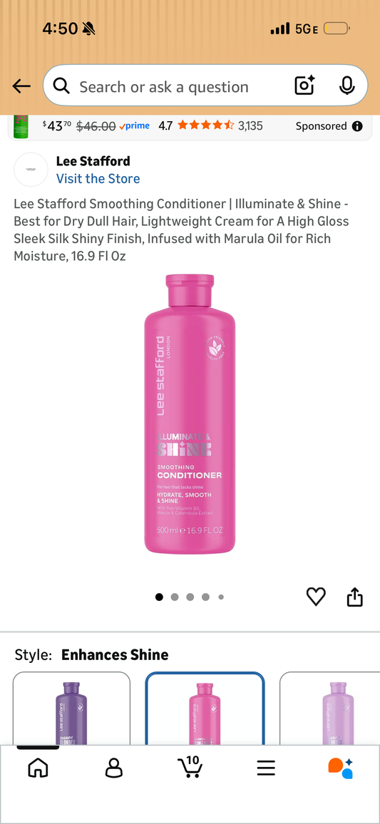 Lee Stafford Smoothing Conditioner | Illuminate & Shine - Best for Dry Dull Hair, Lightweight Cream for A High Gloss Sleek Silk Shiny Finish, Infused with Marula Oil for Rich Moisture, 16.9 Fl Oz