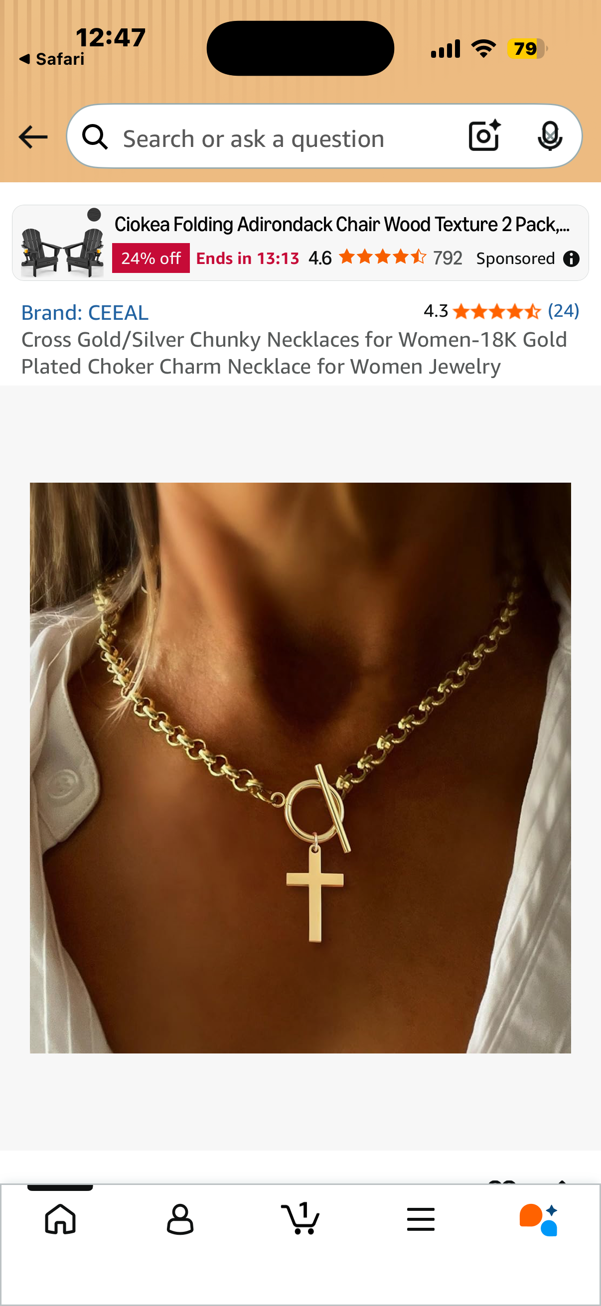 Cross Gold Chunky Necklaces for Women-18K Gold Plated Charm Necklace for Women Jewelry