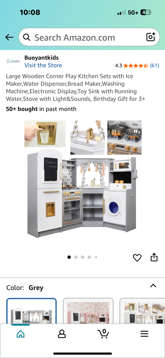 Large Wooden Corner Play Kitchen Set with Ice Maker, Water Dispenser,Bread Maker, Washing Machine, Electronic Display,Stove with Light&Sounds,for 3+(L1015)