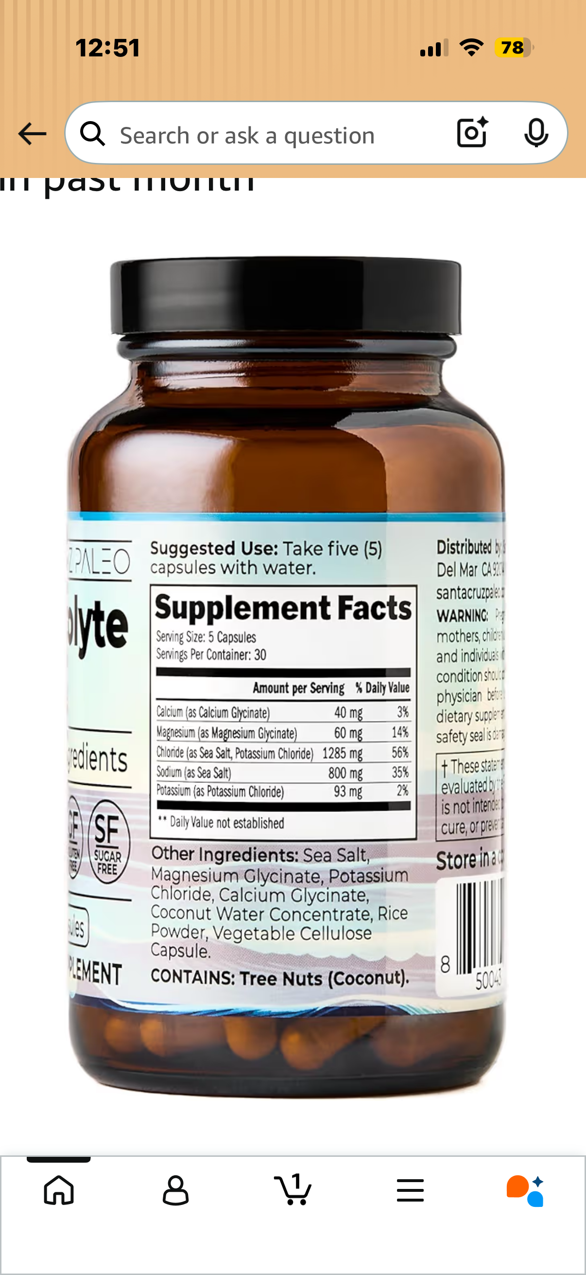 Santa Cruz Paleo Electrolyte Capsules for Hydration Support, Zero Sugar, Keto Friendly Magnesium Potassium Sodium Calcium Supplement, Paleo & Gluten Free, Travel Essentials, 150 Capsules