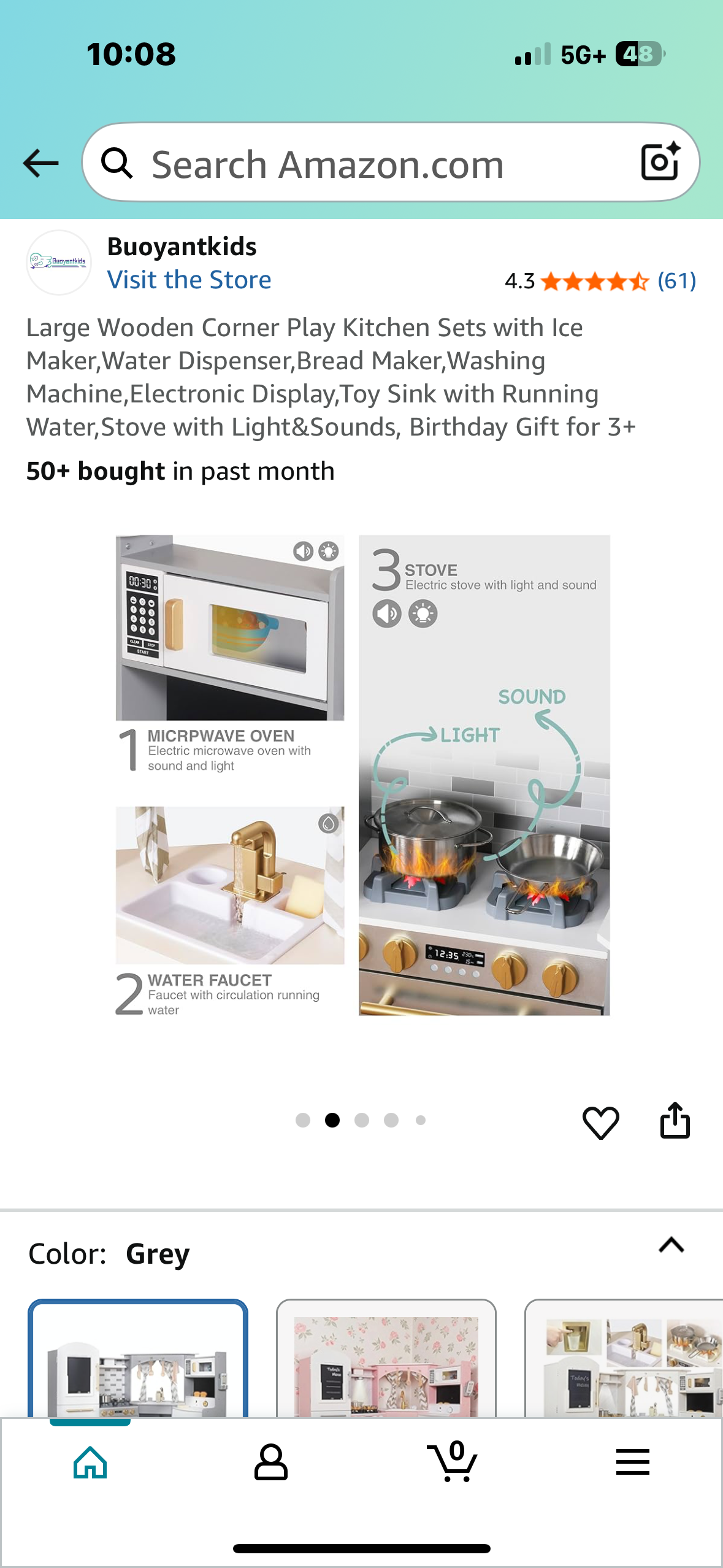 Large Wooden Corner Play Kitchen Set with Ice Maker, Water Dispenser,Bread Maker, Washing Machine, Electronic Display,Stove with Light&Sounds,for 3+(L1015)