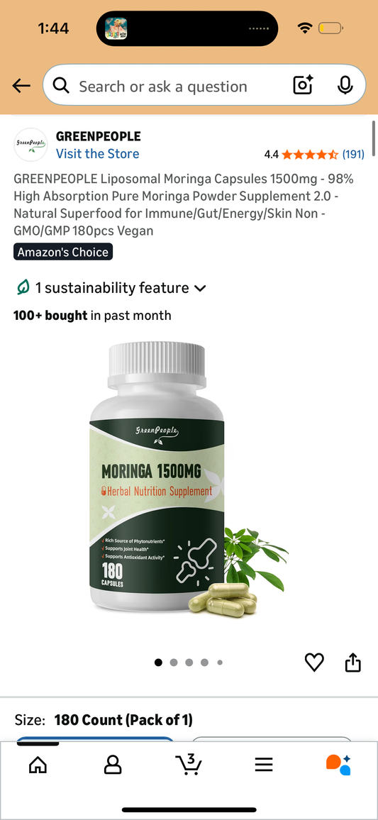 GREENPEOPLE Liposomal Moringa Capsules 1500mg - 98% High Absorption Pure Moringa Powder Supplement 2.0 - Natural Superfood for Immune/Gut/Energy/Skin Non - GMO/GMP 180pcs Vegan