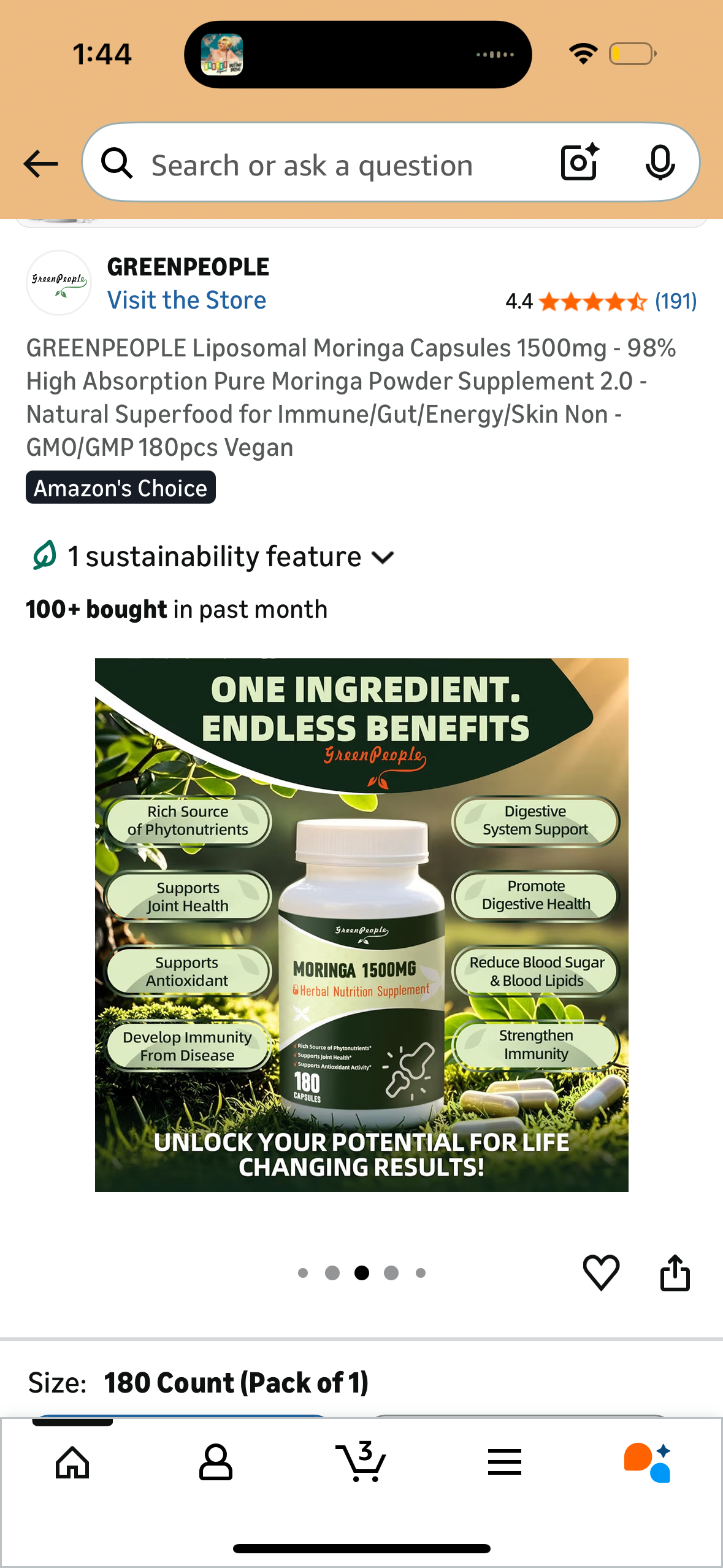 GREENPEOPLE Liposomal Moringa Capsules 1500mg - 98% High Absorption Pure Moringa Powder Supplement 2.0 - Natural Superfood for Immune/Gut/Energy/Skin Non - GMO/GMP 180pcs Vegan