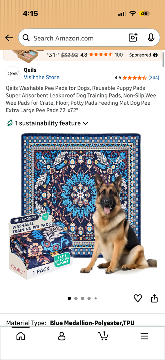 Qeils Washable Pee Pads for Dogs, Reusable Puppy Pads Super Absorbent Leakproof Dog Training Pads, Non-Slip Wee Wee Pads for Crate, Floor, Potty Pads Feeding Mat Dog Pee Extra Large Pee Pads 72"x72