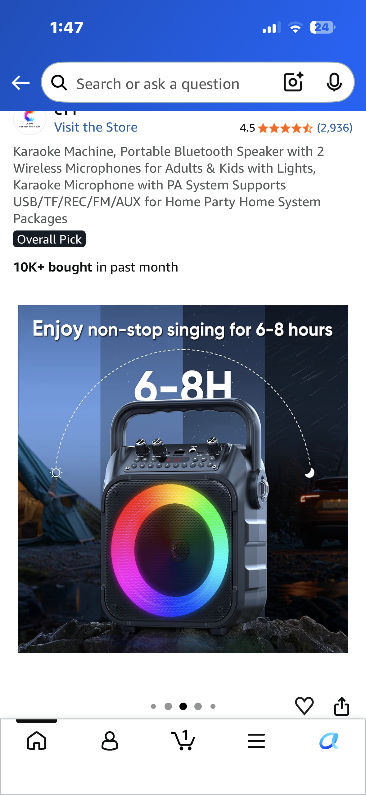 Karaoke Machine with Two Wireless Microphones, Portable Karaoke Speaker with LED Lights, Remite, Supports TF Card/USB, AUX in, FM, REC, TWS