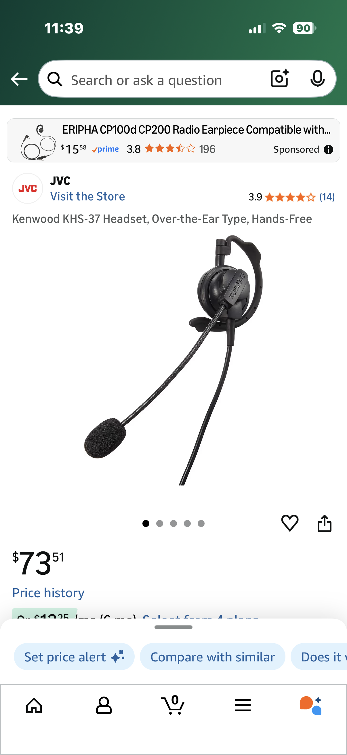 Kenwood KHS-37 Headset, Over-the-Ear Type, Hands-Free