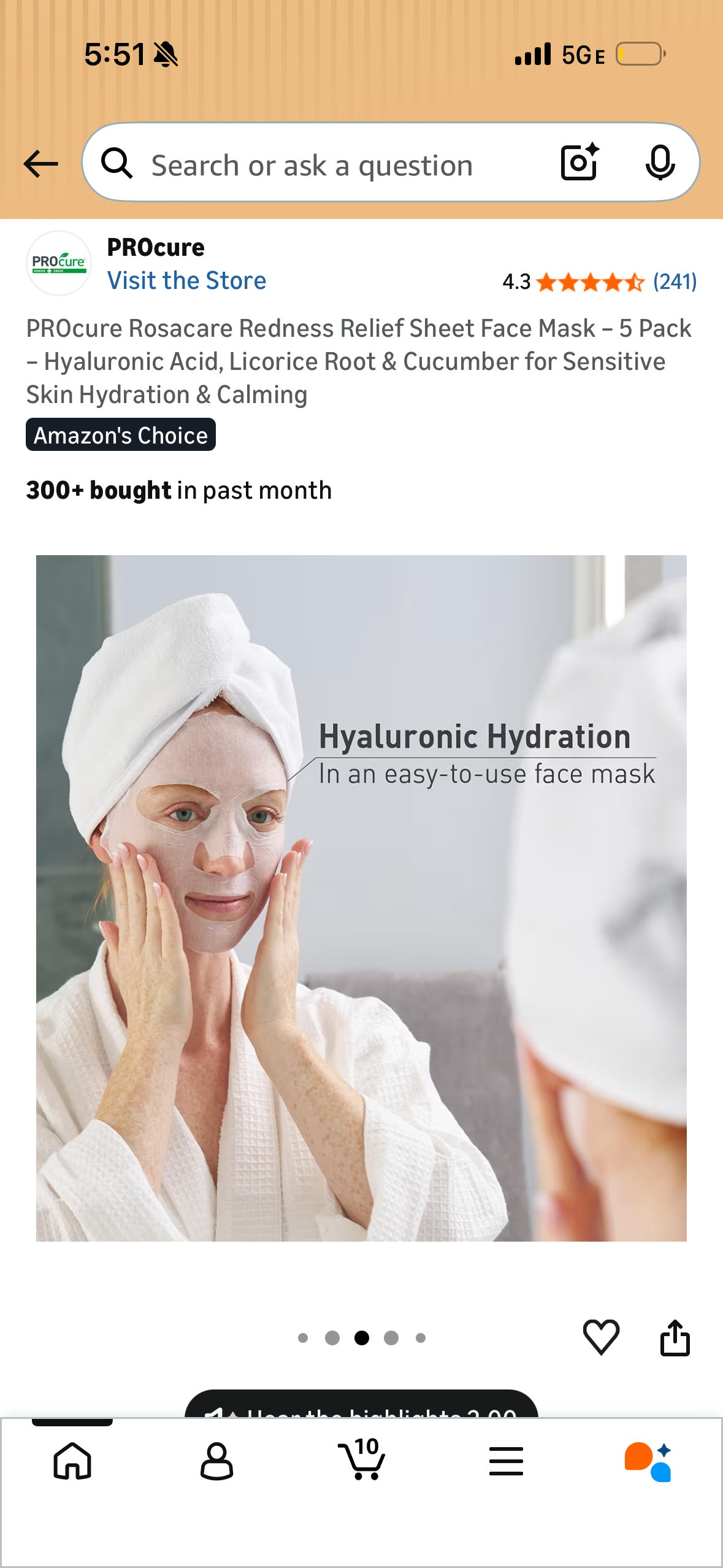 PROcure Rosacare Redness Relief Sheet Face Mask – 5 Pack – Hyaluronic Acid, Licorice Root & Cucumber for Sensitive Skin Hydration & Calming