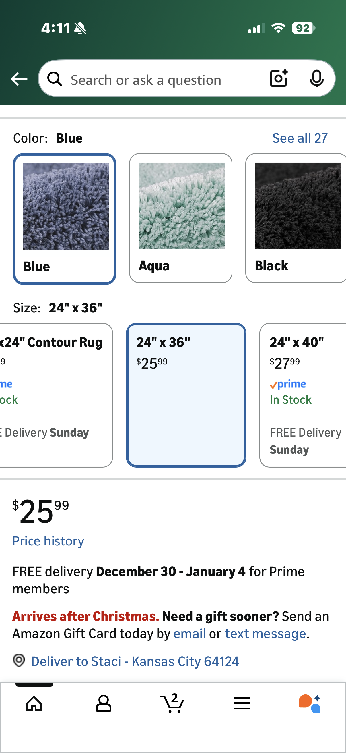 Walensee Blue High Pile Bathroom Rug, 24 x 36, Extra Soft & Absorbent, Non Slip, Machine Washable, Luxury Bath Mat for Bathroom