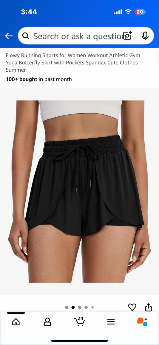Flowy Running Shorts for Women Gym Yoga Butterfly Skirt with Pockets, Black (Size Small)