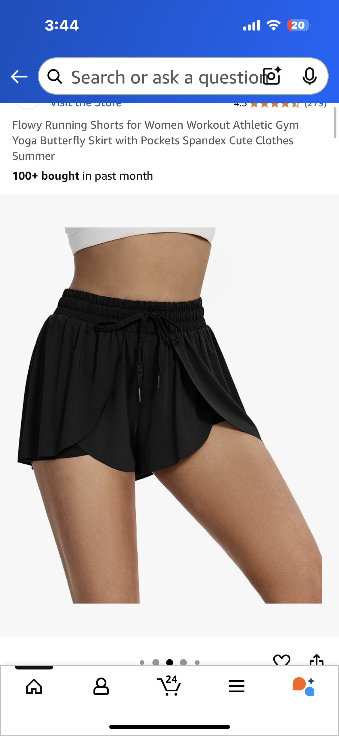 Flowy Running Shorts for Women Gym Yoga Butterfly Skirt with Pockets, Black (Size Small)