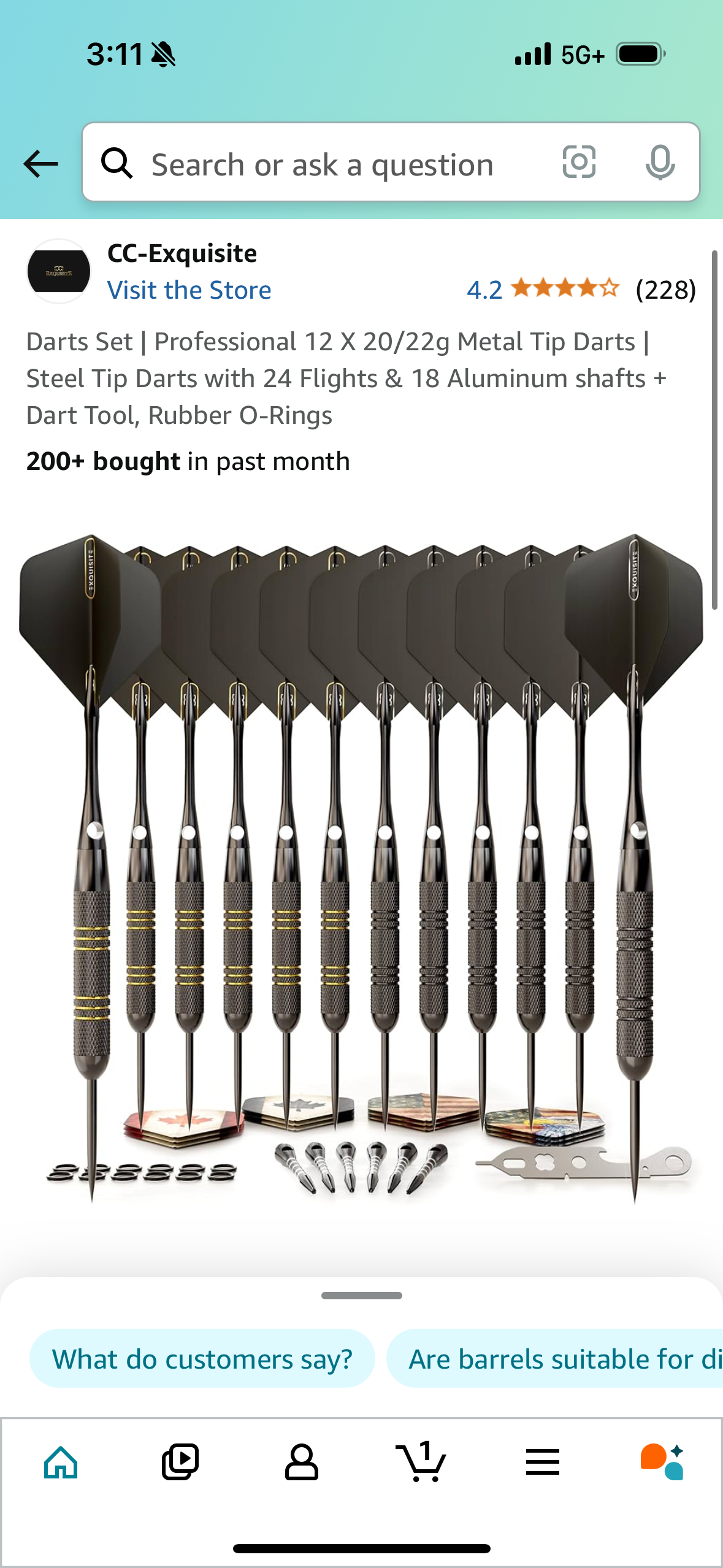 Darts Set | Professional 12 X 20/22g Metal Tip Darts | Steel Tip Darts with 24 Flights & 18 Aluminum shafts + Dart Tool, Rubber O-Rings