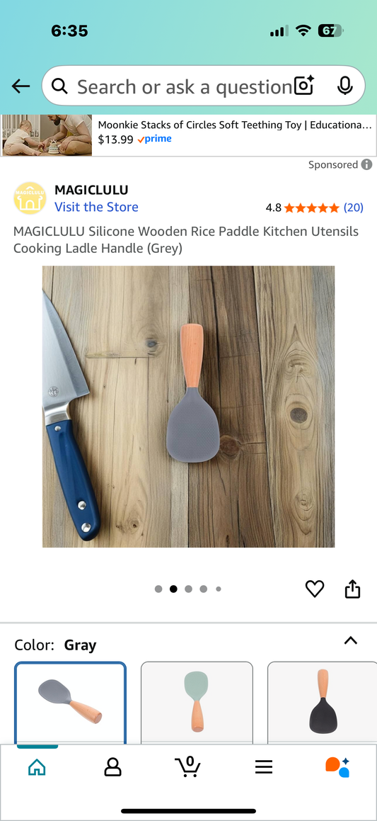 Silicone Wooden Rice Paddle Kitchen Utensils Cooking Ladle Handle (Grey