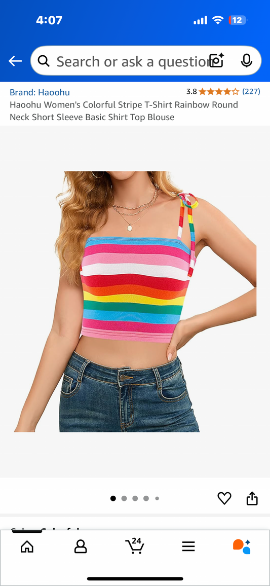 Haoohu Women's Colorful Stripe T-Rainbow Blouse (Size Small)