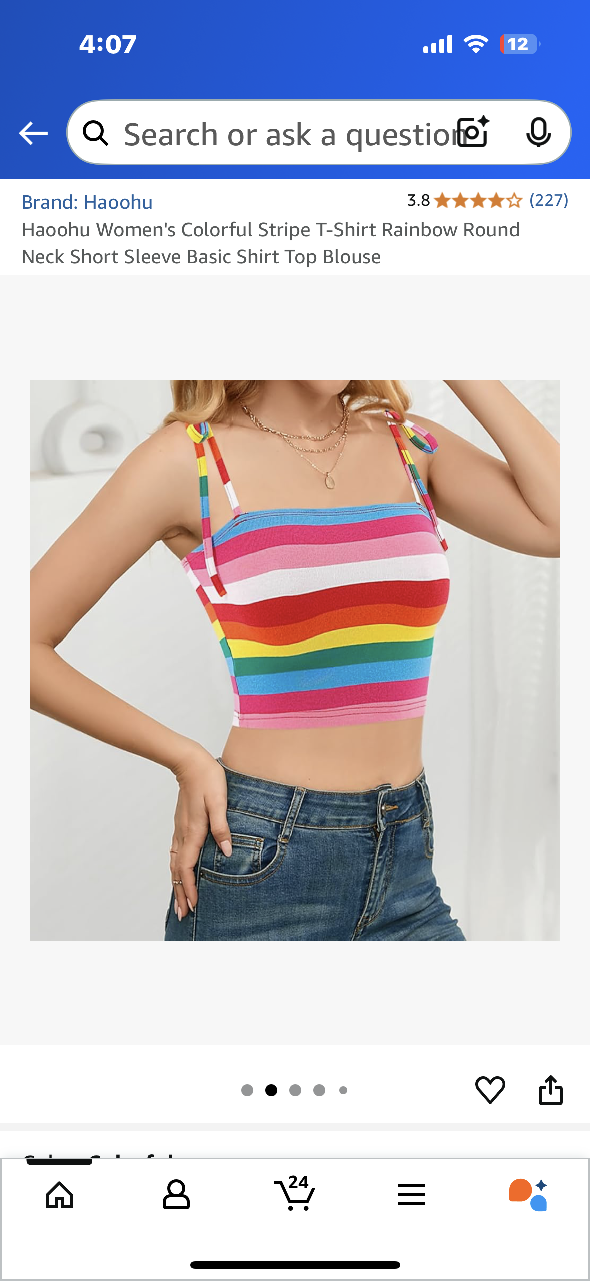 Haoohu Women's Colorful Stripe T-Rainbow Blouse (Size Small)