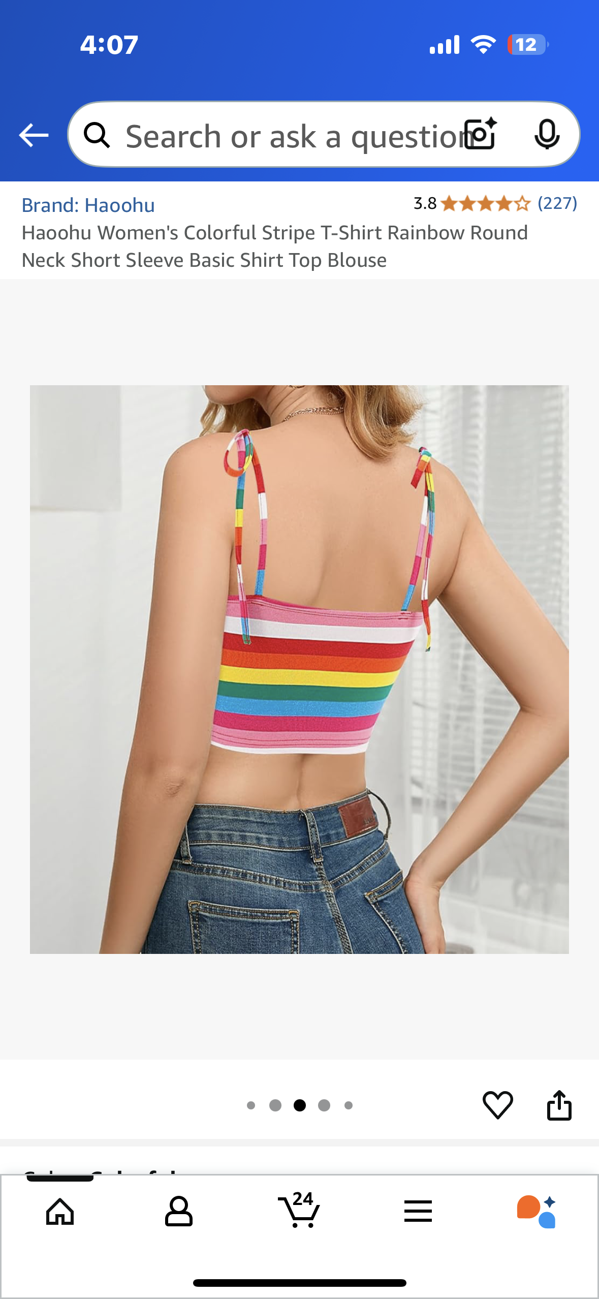 Haoohu Women's Colorful Stripe T-Rainbow Blouse (Size Small)