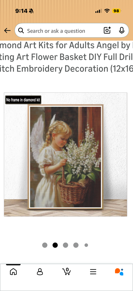 Kaliosy 5D Diamond Art Kits for Adults Angel by Number Kits, Diamond Painting Art Flower Basket DIY Full Drill Crystal Craft Cross Stitch Embroidery Decoration (12x16 inch) 30x40 cm