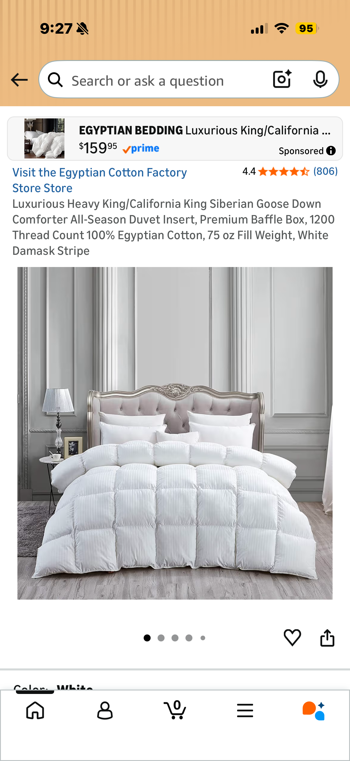 Luxurious Heavy King/California King Siberian Goose Down Comforter All-Season Duvet Insert, Premium Baffle Box, 1200 Thread Count 100% Egyptian Cotton, 70  oz Fill Weight,