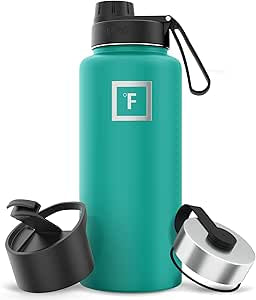 IRON °FLASK Camping & Hiking Hydration Flask with Spout, Wide Mouth Insulated Stainless Steel Sports Water Bottle - 32 oz Aquamarine