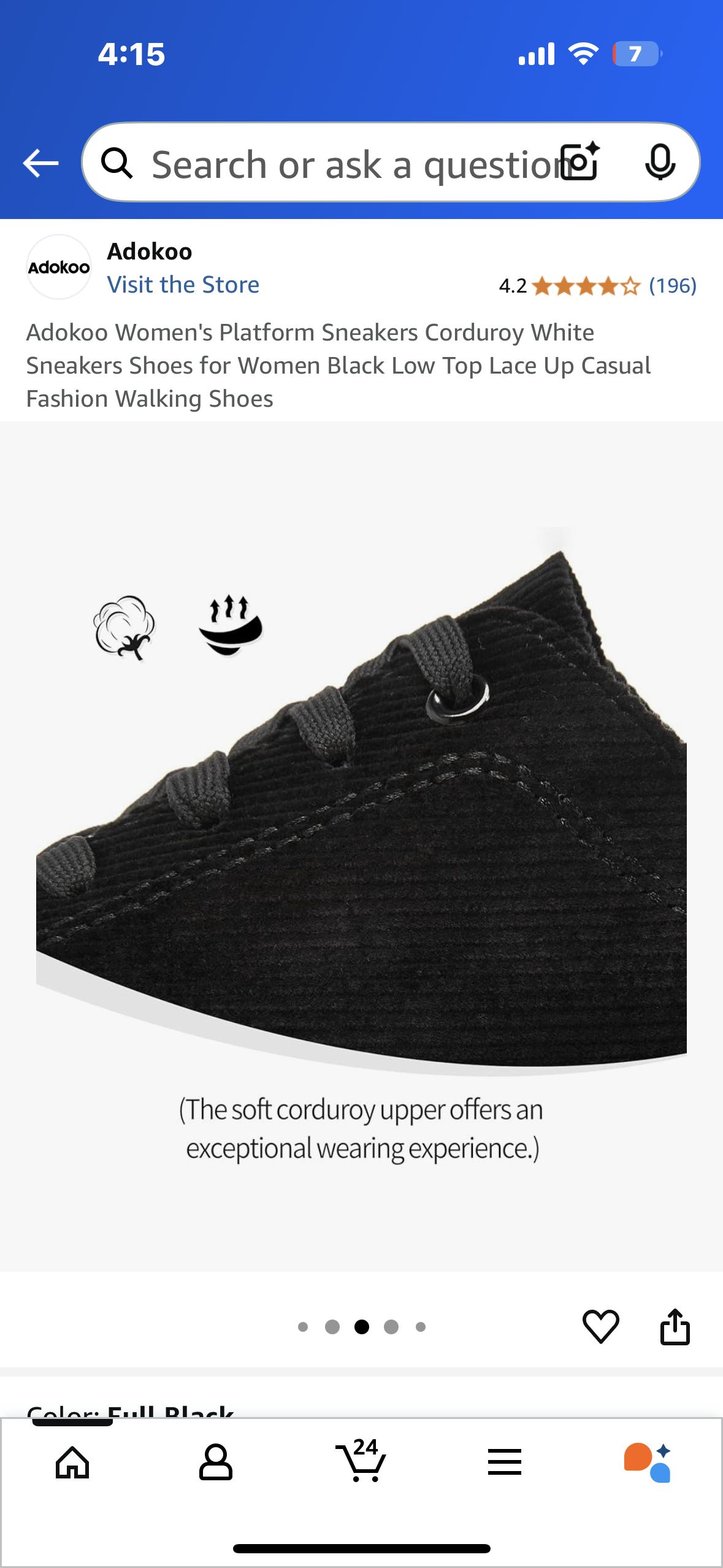 Adokoo Women's Platform Sneakers, Black Low Top Lace Up Casual Fashion Walking Shoes (Size 8)