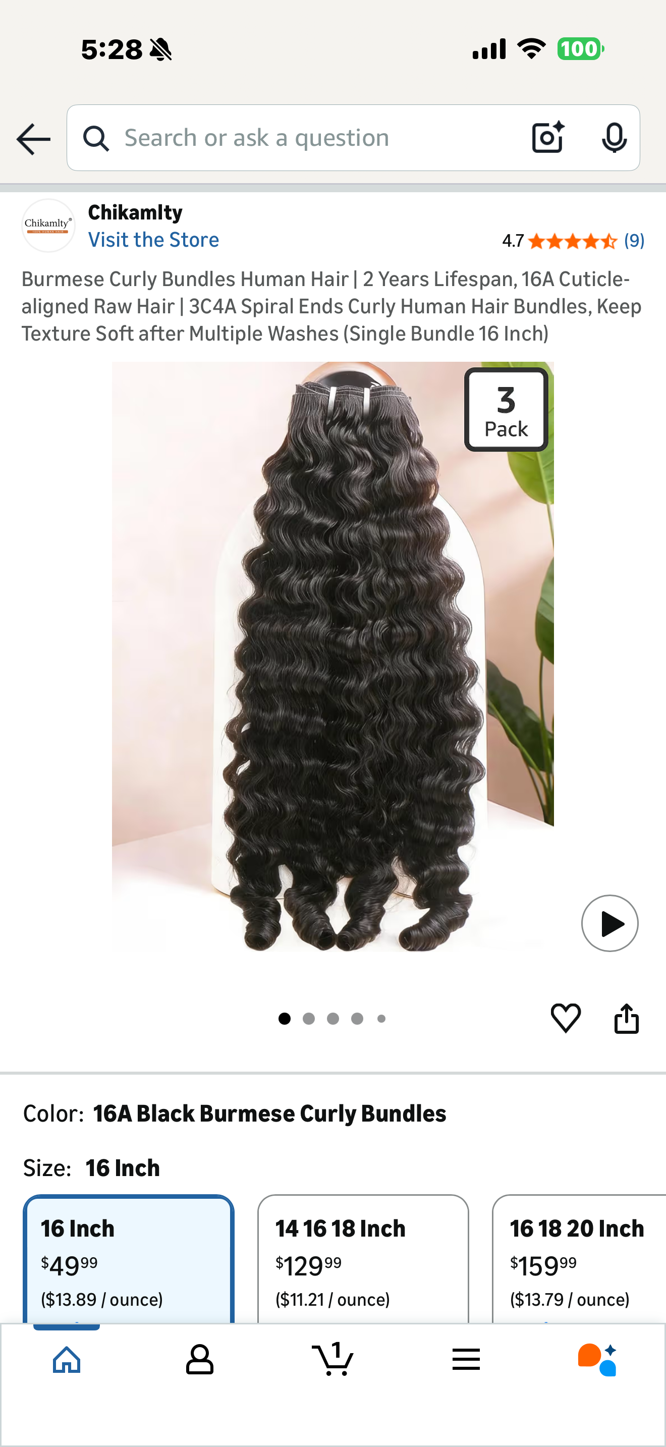 Burmese Curly Bundles Human Hair | 2 Years Lifespan, 16A Cuticle-aligned Raw Hair | 3C4A Spiral Ends Curly Human Hair Bundles, Keep Texture Soft after Multiple Washes (Single Bundle 16 Inch)