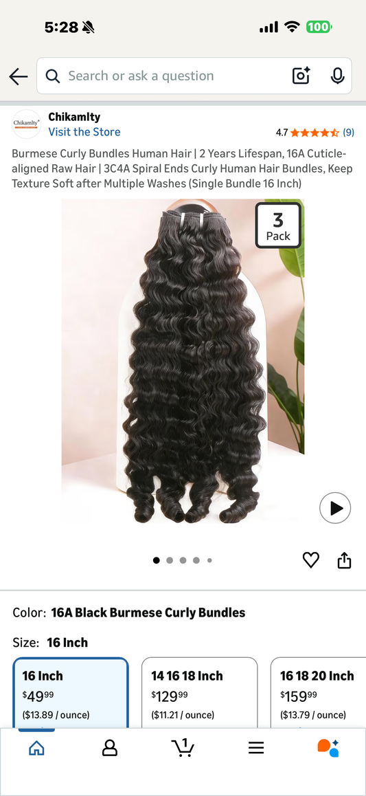 Burmese Curly Bundles Human Hair | 2 Years Lifespan, 16A Cuticle-aligned Raw Hair | 3C4A Spiral Ends Curly Human Hair Bundles, Keep Texture Soft after Multiple Washes (Single Bundle 16 Inch)