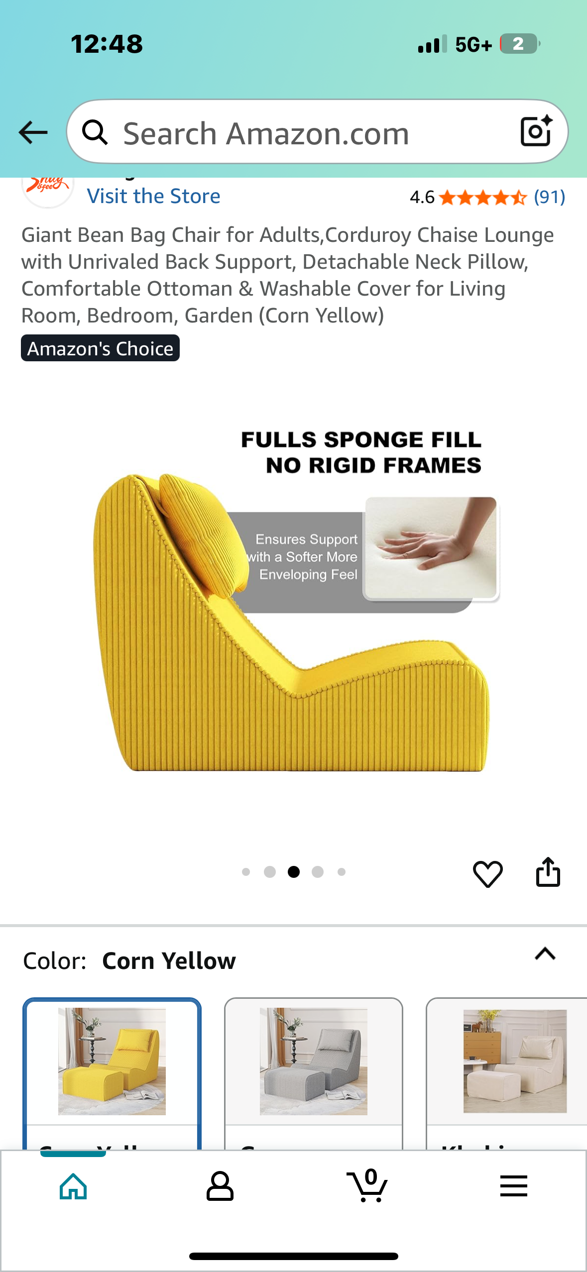 Giant Bean Bag Chair for Adults,Corduroy Chaise Lounge with Unrivaled Back Support, Detachable Neck Pillow, Comfortable Ottoman & Washable Cover (Corn Yellow) (L1017)