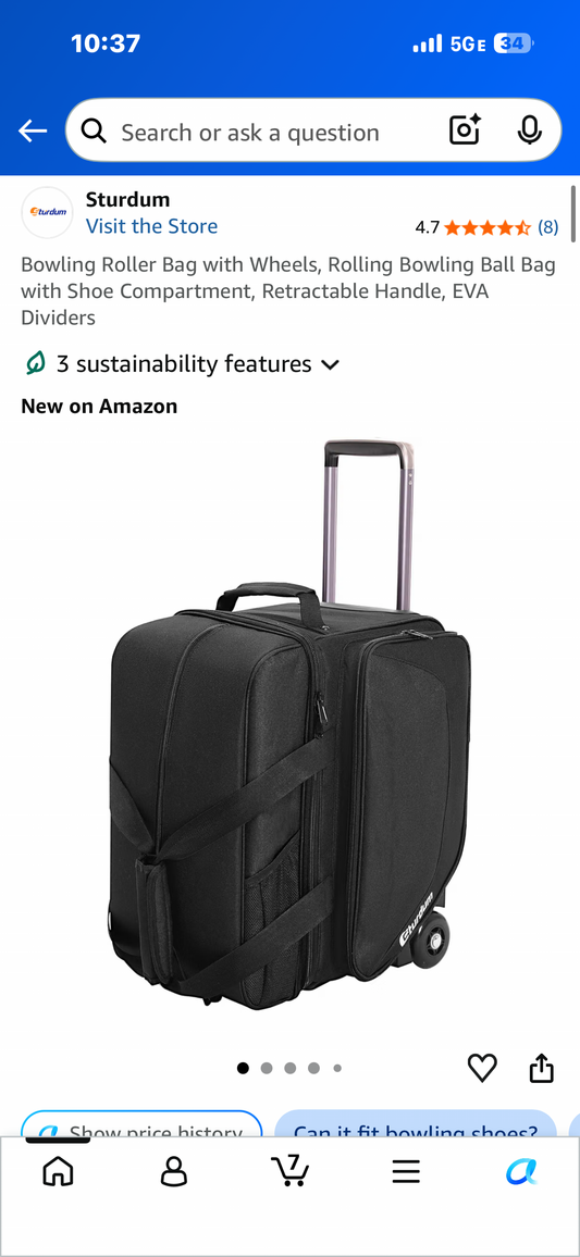 Bowling Roller Bag with Wheels, Rolling Bowling Ball Bag with Shoe Compartment, Retractable Handle, EVA Dividers