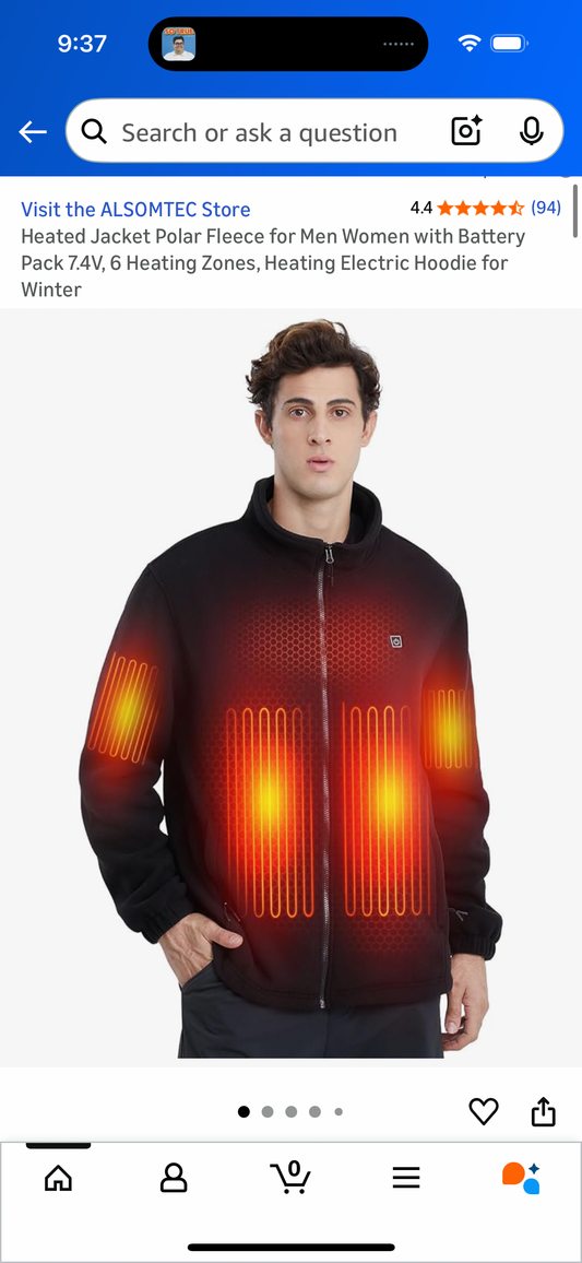 Heated Jacket Polar Fleece for Men Women with Battery Pack 7.4V, 6 Heating Zones, Heating Electric Hoodie for Winter